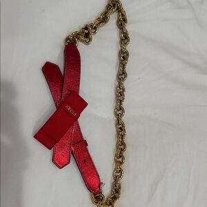 Fendi Red Leather and Gold Chain Belt